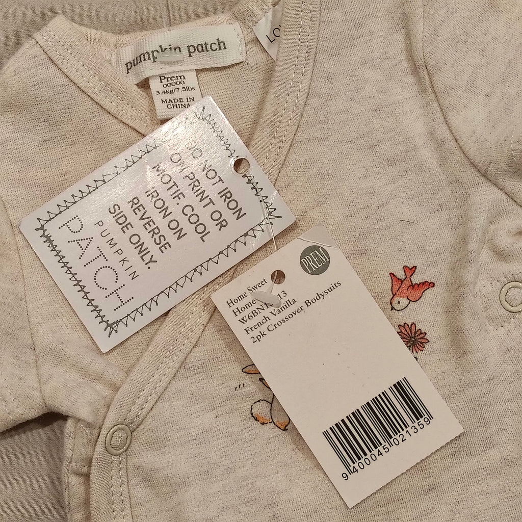 New PUMPKIN PATCH 2pk crossover bodysuits size Prem baby
