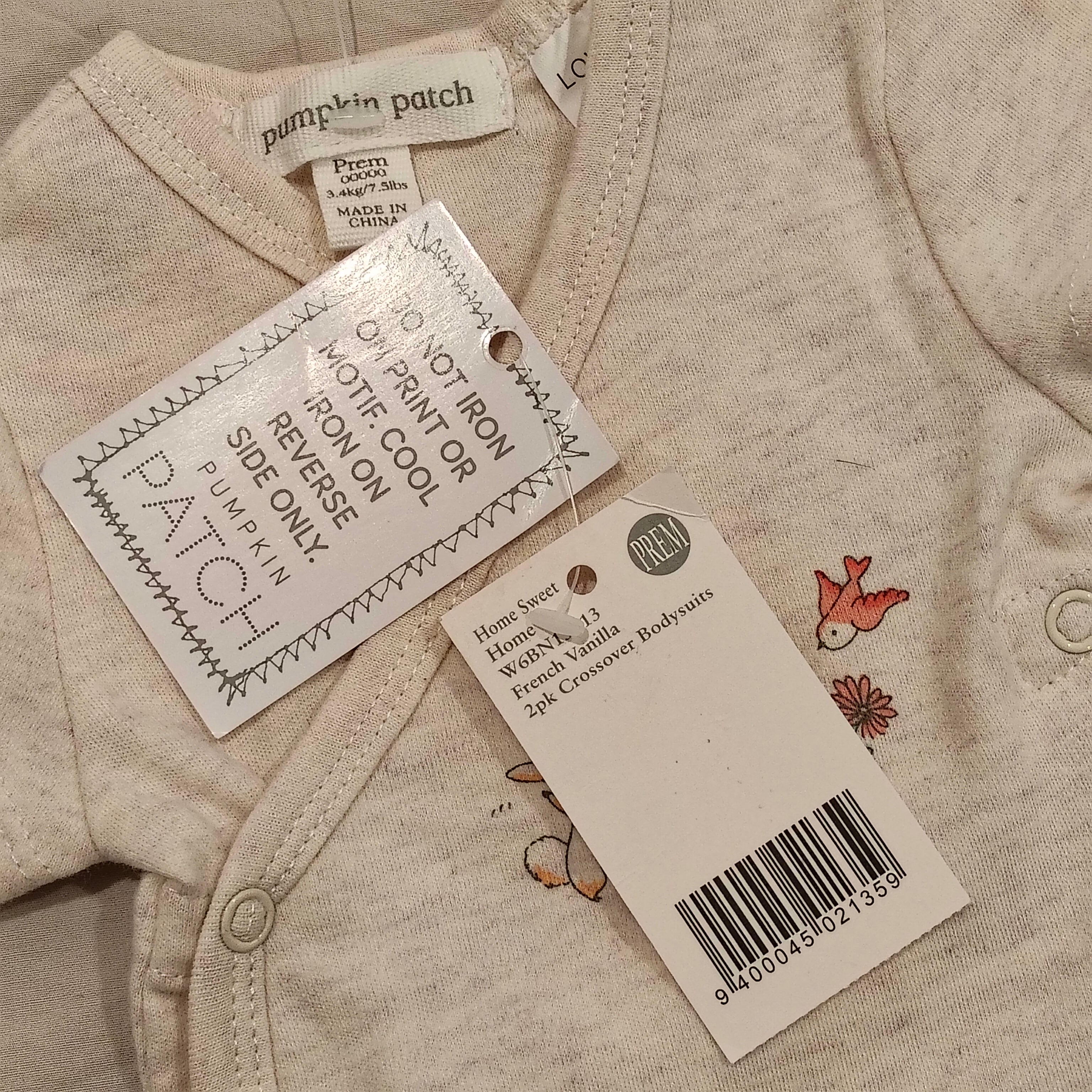 New PUMPKIN PATCH 2pk crossover bodysuits size Prem baby