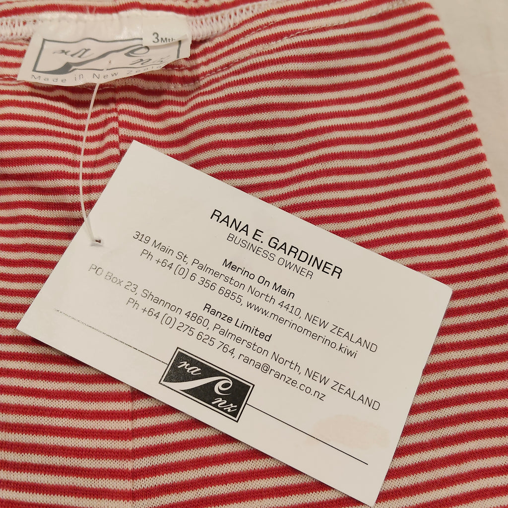 New RANZE Merino 3m baby red stripes Made in NZ