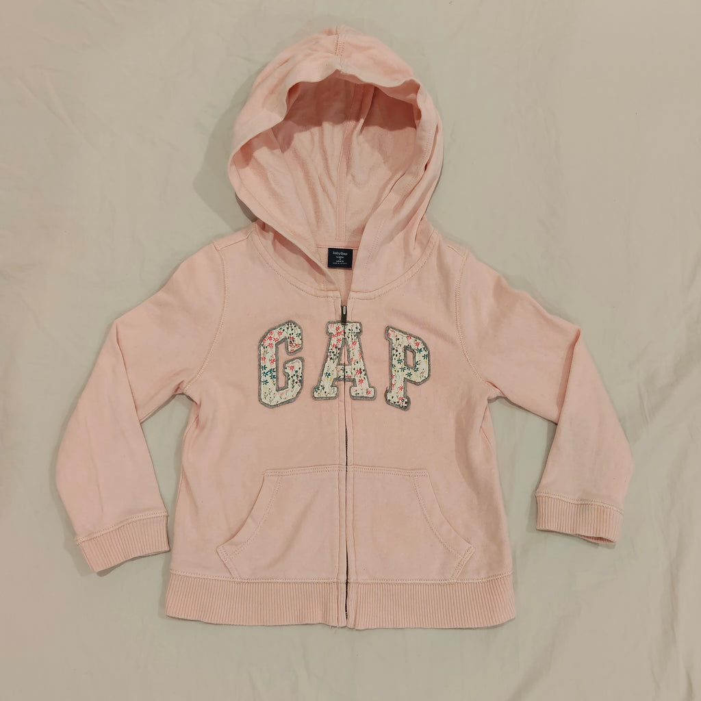 GAP zip-up hoodie size 3y girls pink floral logo