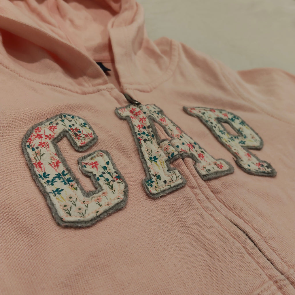 GAP zip-up hoodie size 3y girls pink floral logo