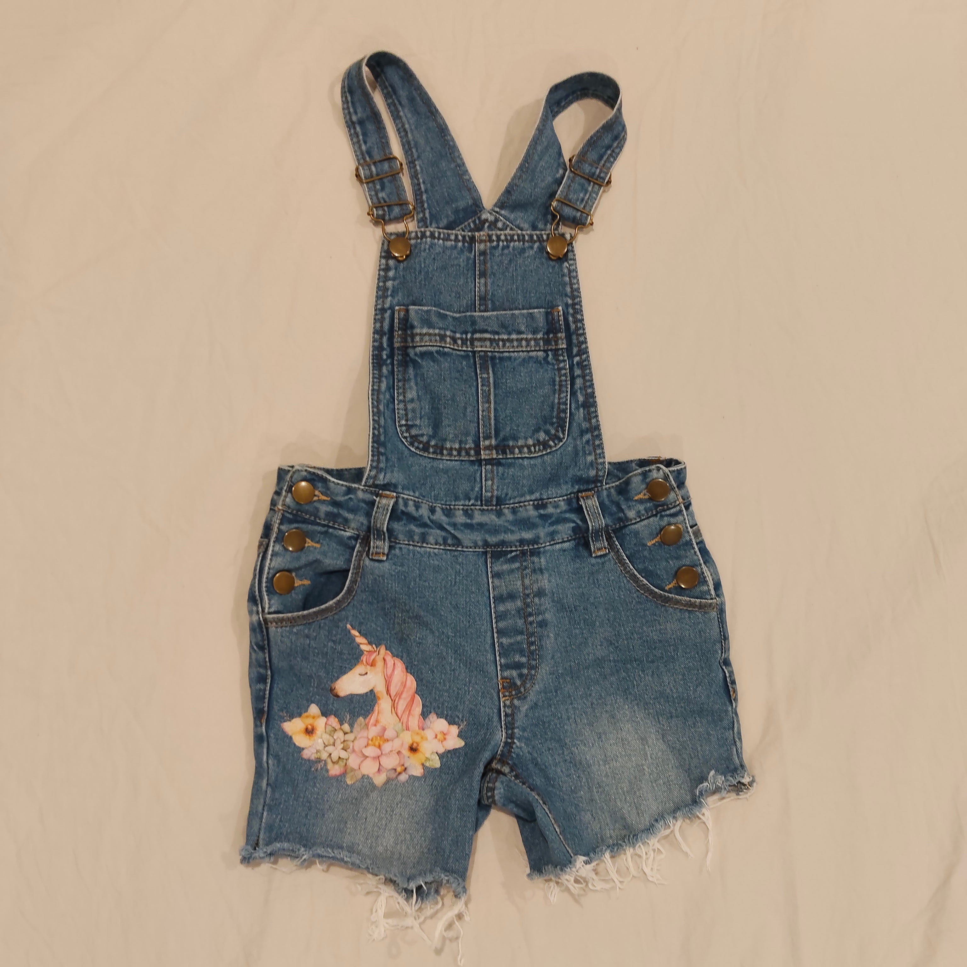 PUMPKIN PATCH denim overall size 7 girls floral unicorn