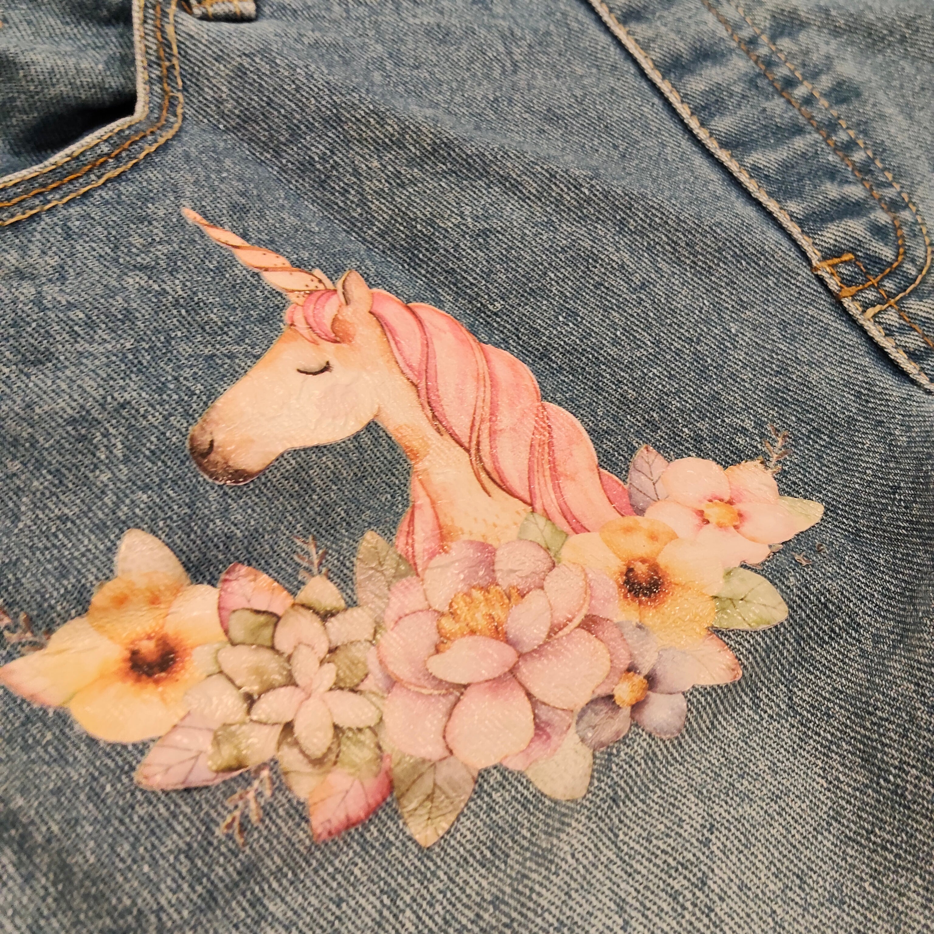 PUMPKIN PATCH denim overall size 7 girls floral unicorn