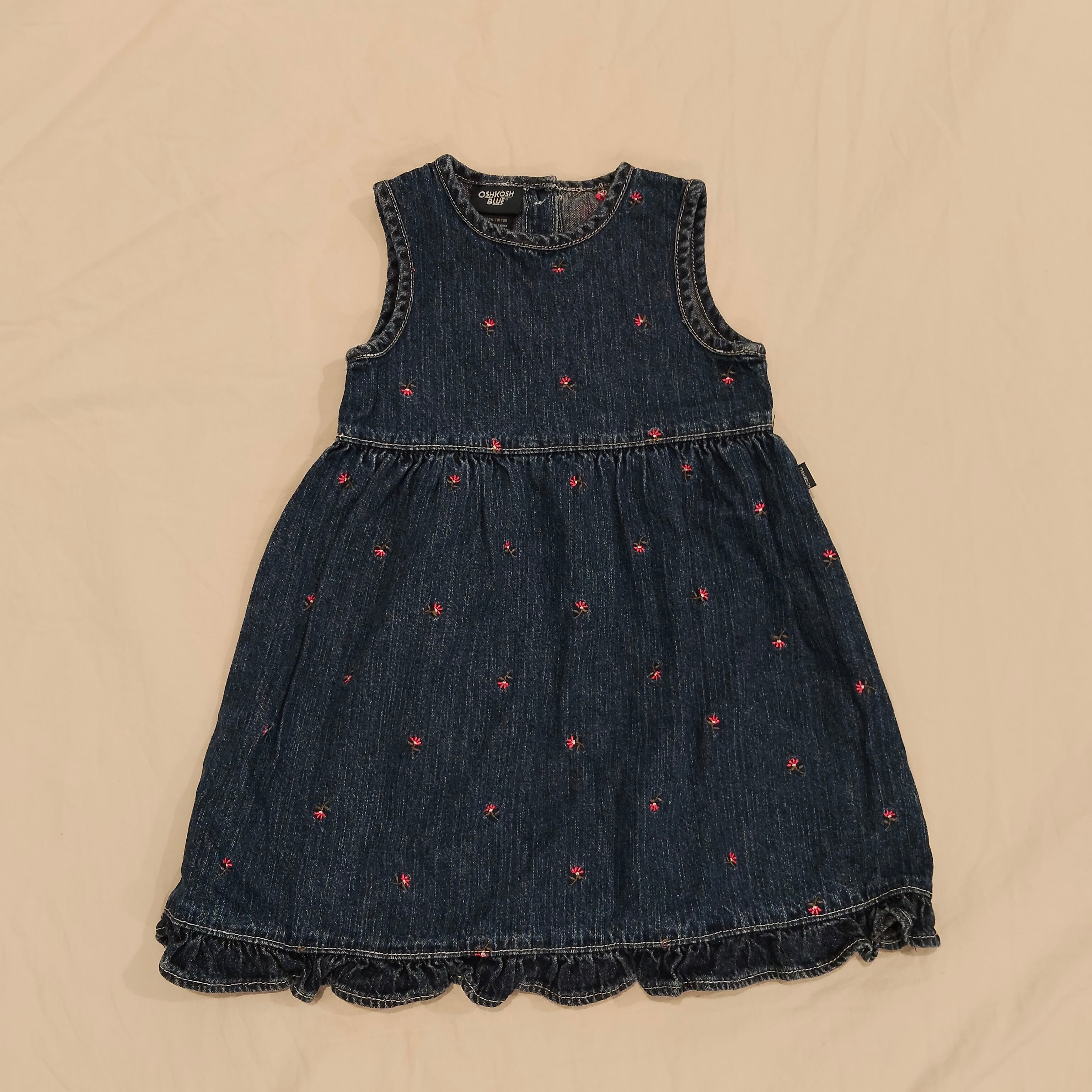 OSHKOSH BLUE Denim dress size 24m baby girls embroidered flowers