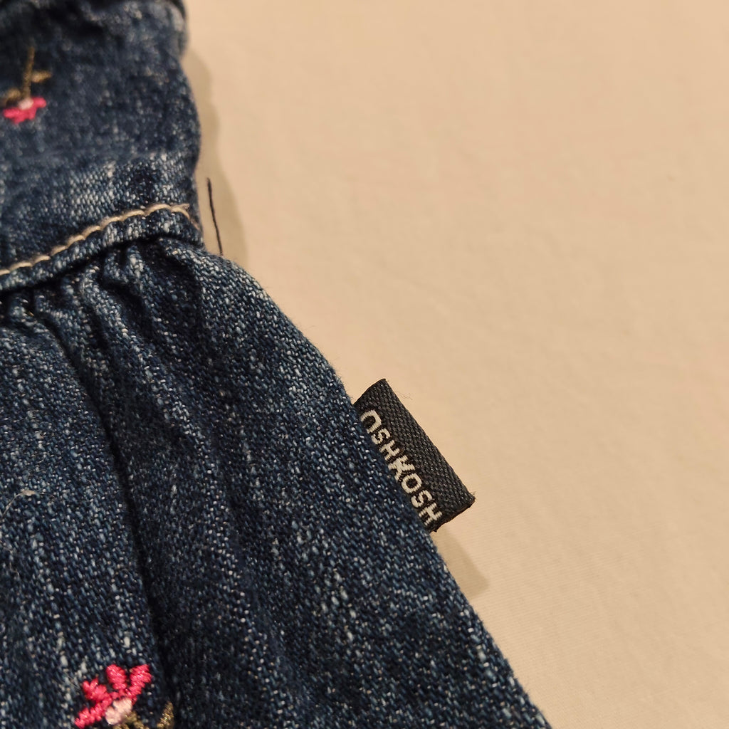 OSHKOSH BLUE Denim dress size 24m baby girls embroidered flowers