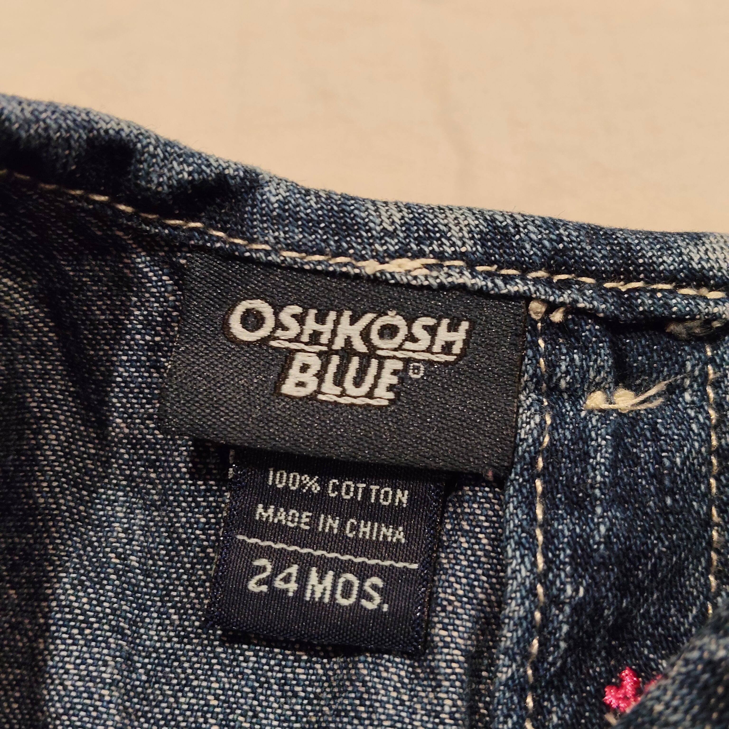 OSHKOSH BLUE Denim dress size 24m baby girls embroidered flowers