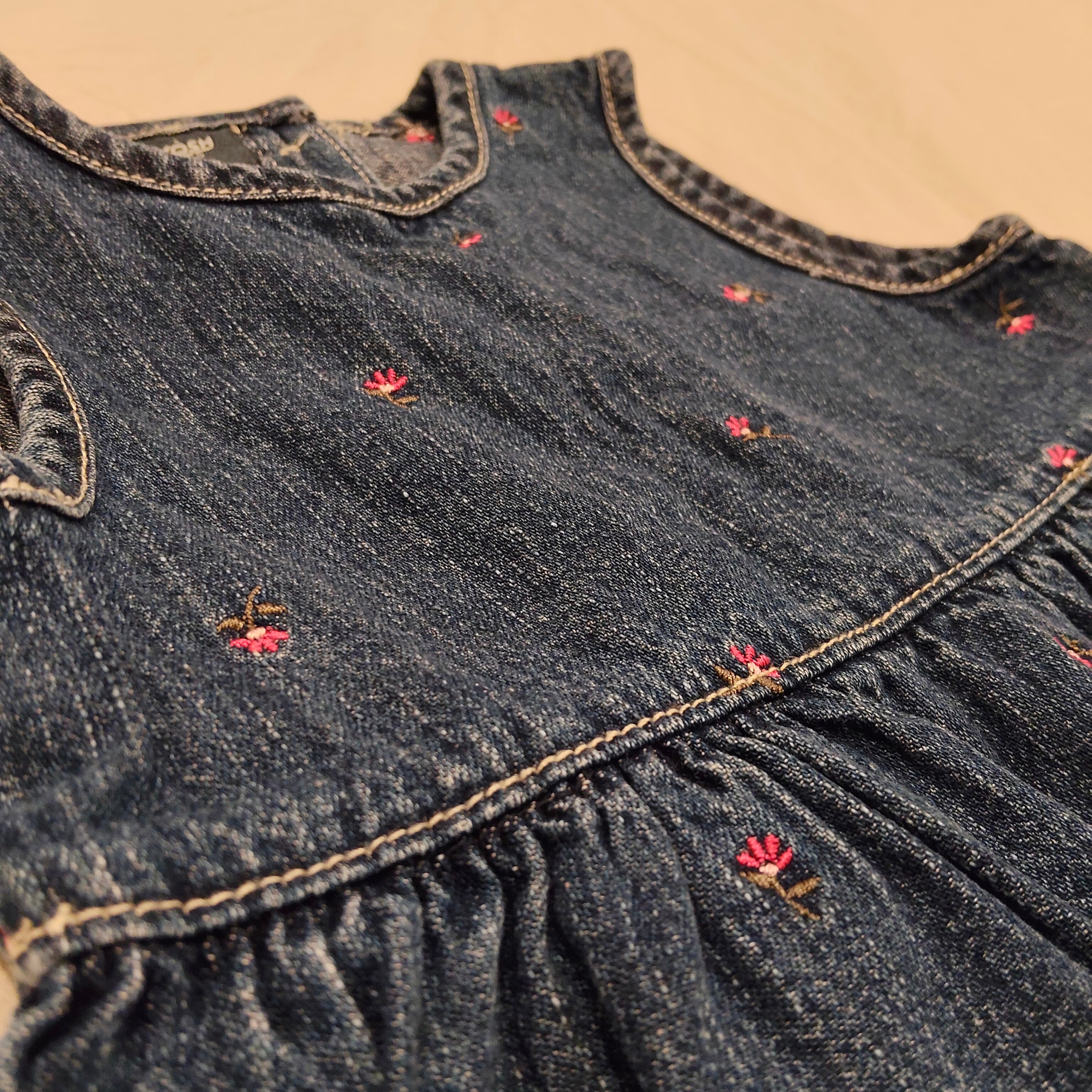 OSHKOSH BLUE Denim dress size 24m baby girls embroidered flowers