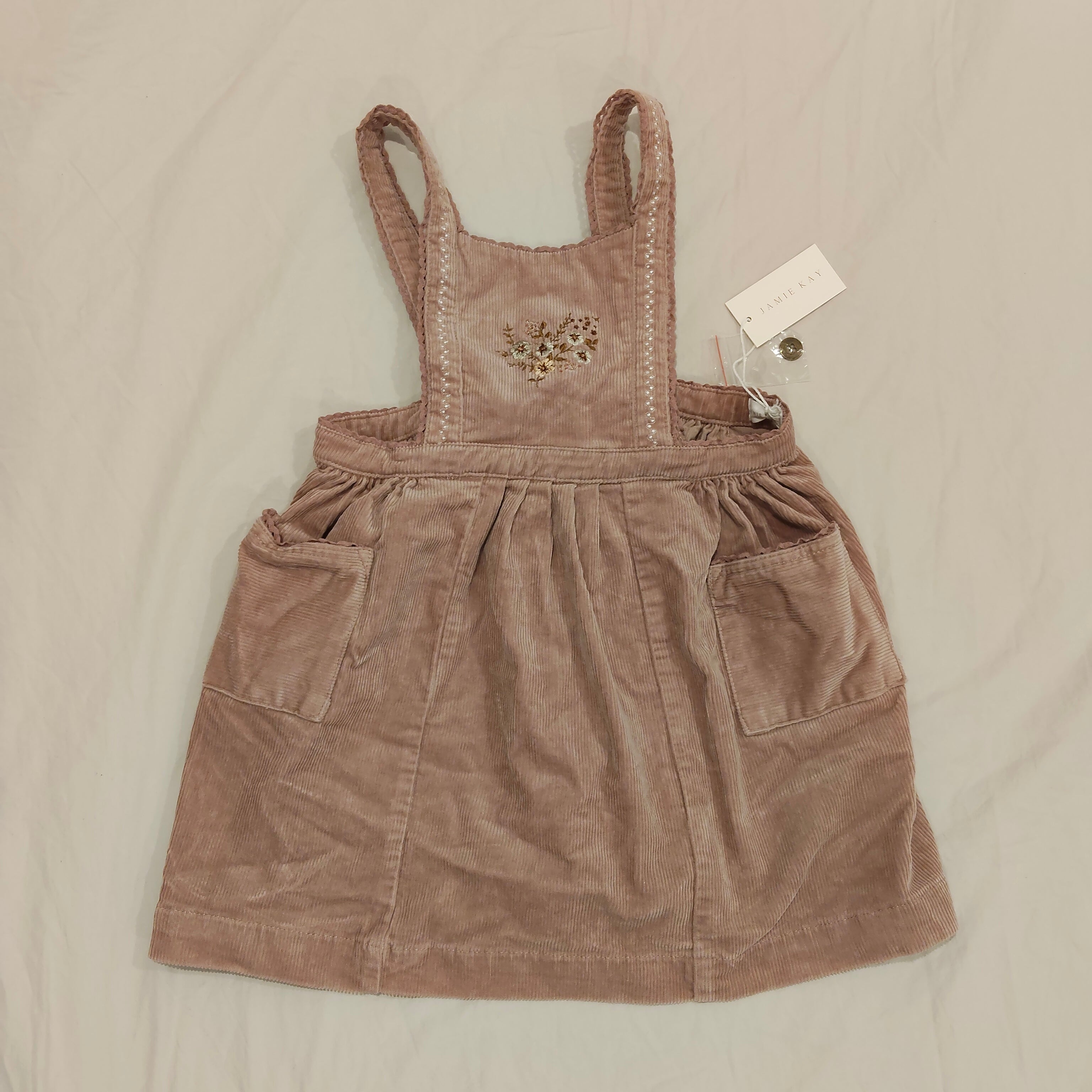 NEW Jamie Kay Mabel Dress size 7yrs girls vintage-style corduroy overall-style Brown