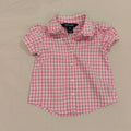 RALPH LAUREN top size 12m baby girls - Pink Gingham Ruffle Collar Short Sleeve Buttop