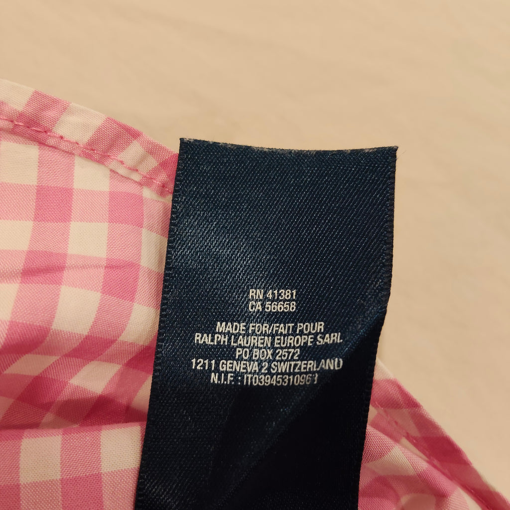 RALPH LAUREN top size 12m baby girls - Pink Gingham Ruffle Collar Short Sleeve Buttop