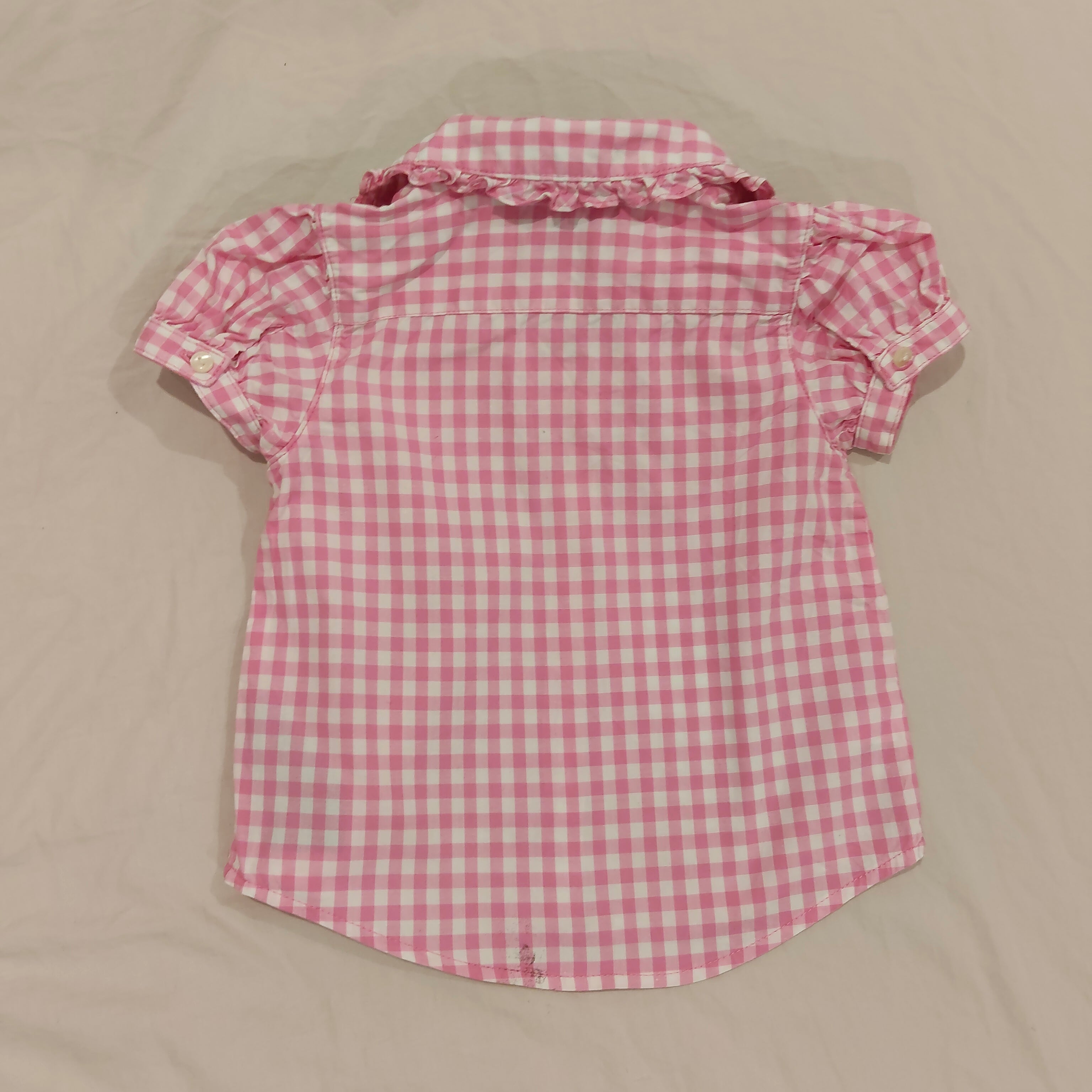 RALPH LAUREN top size 12m baby girls - Pink Gingham Ruffle Collar Short Sleeve Buttop