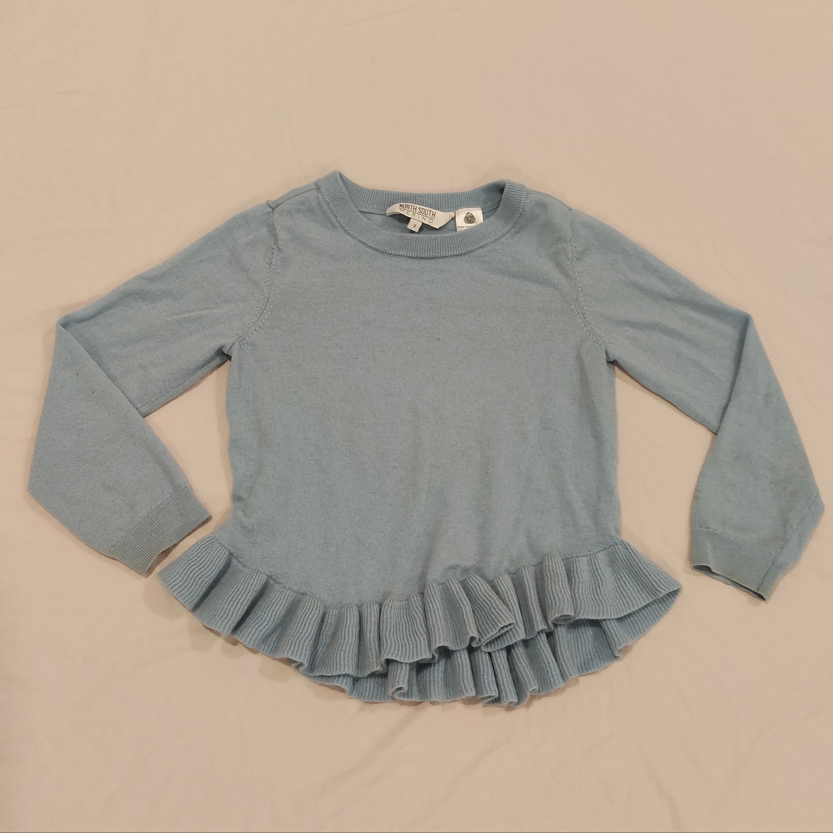 NORTH SOUTH 100% Merino top size 7yrs girls light blue