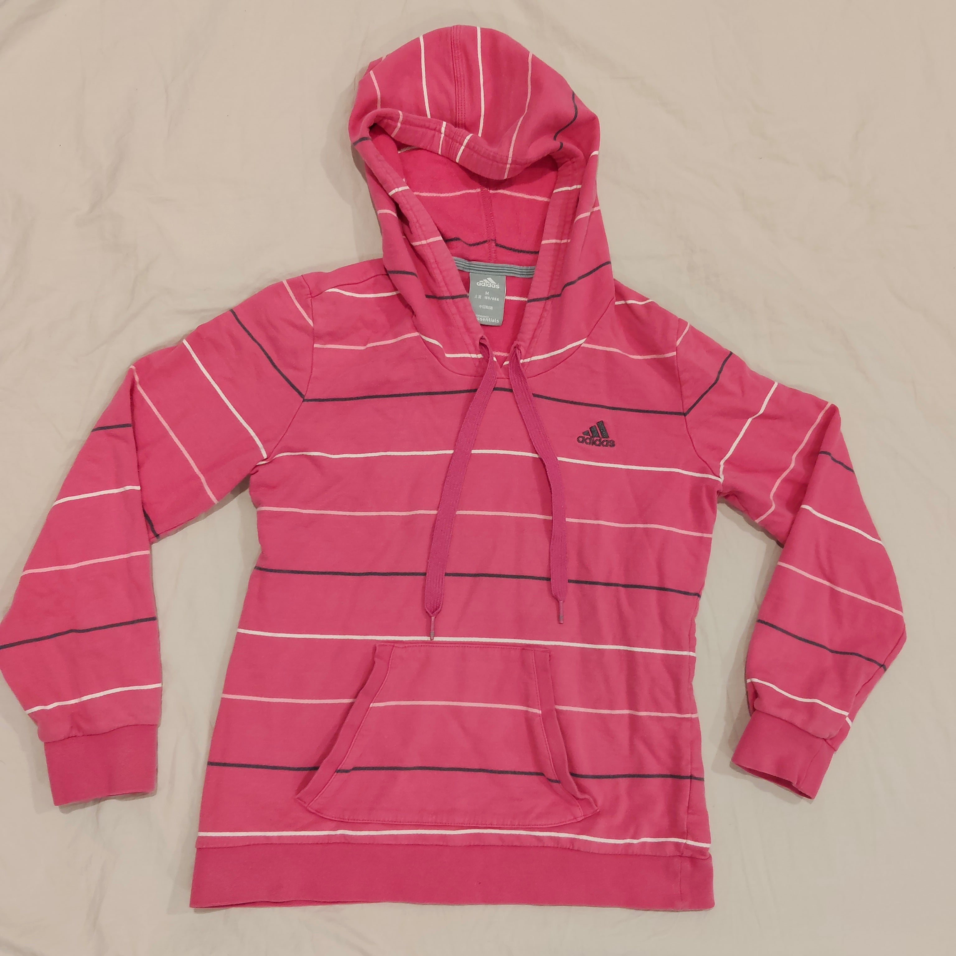 ADIDAS Essentials Hoodie size 12-14yrs girls pink stripes