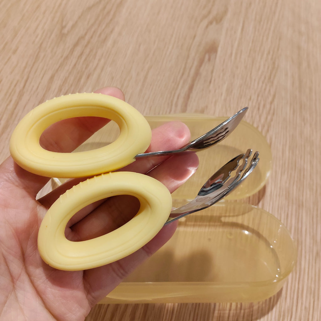 Silicone & Stainless Steel Fork & Spoon Set for Baby Ledweaning