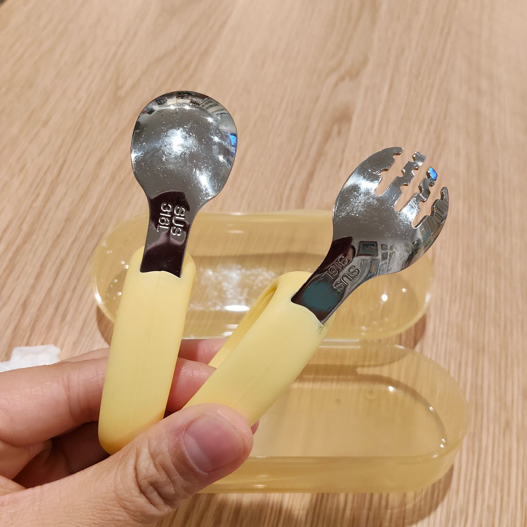 Silicone & Stainless Steel Fork & Spoon Set for Baby Ledweaning
