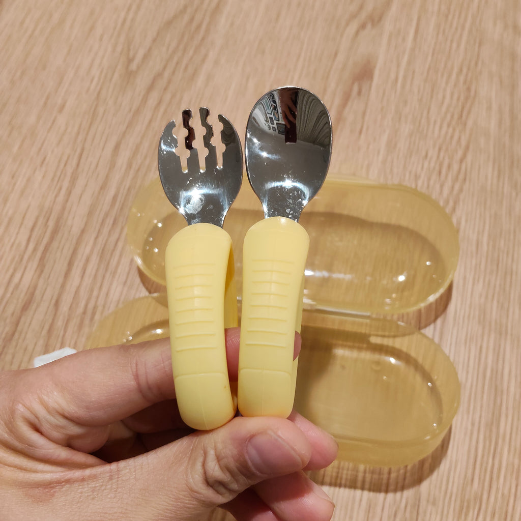 Silicone & Stainless Steel Fork & Spoon Set for Baby Ledweaning