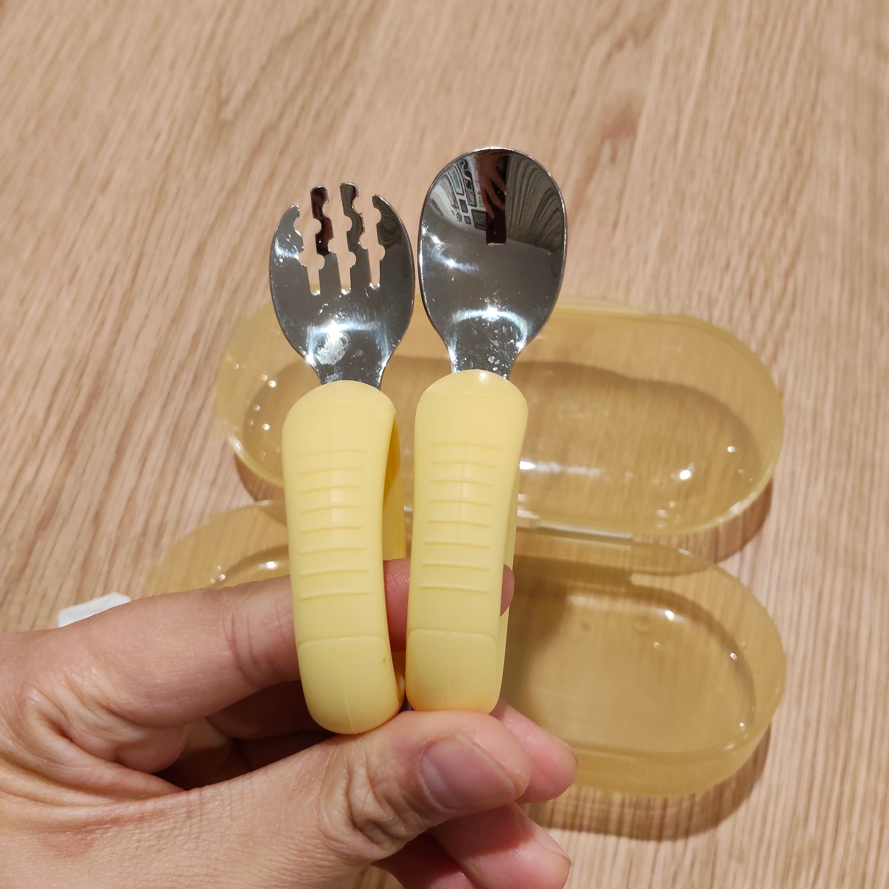 Silicone & Stainless Steel Fork & Spoon Set for Baby Ledweaning