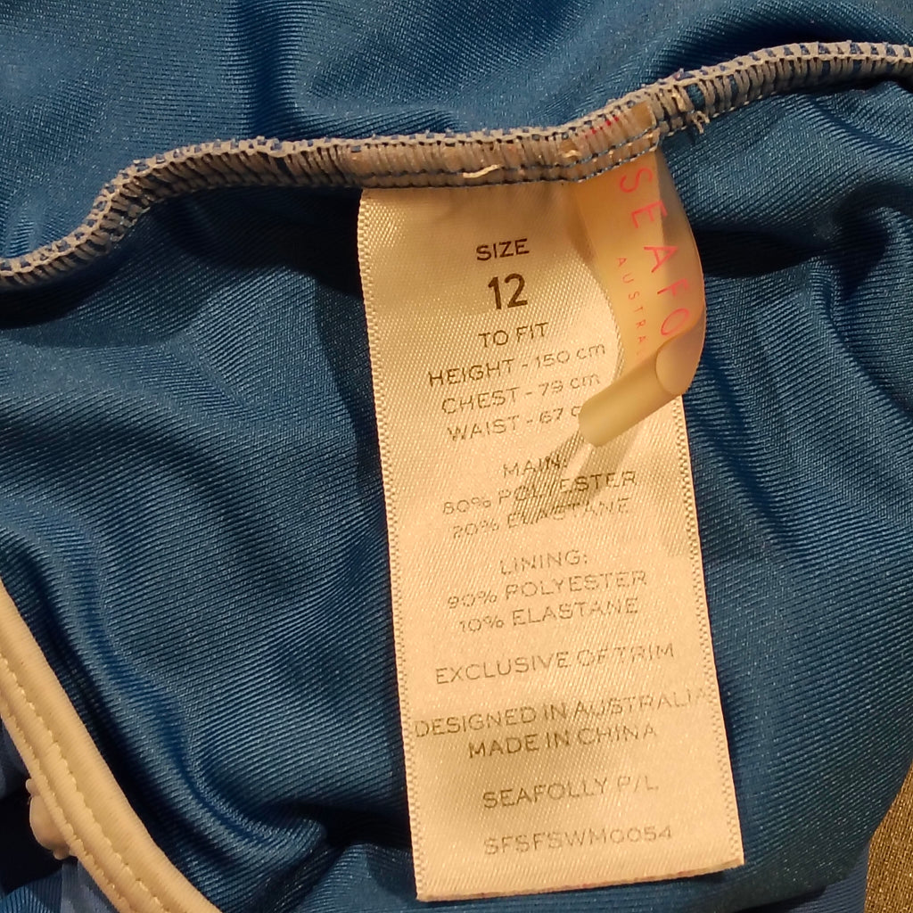 SEAFOLLY Australia Swimwear Size 12yrs Girls Blue Long Sleeve