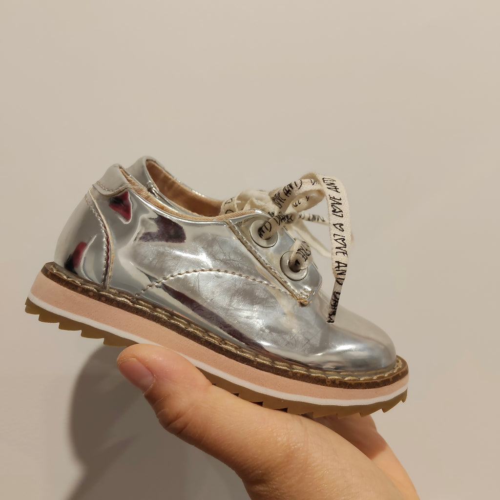 ZARA oxford shoes size 20 Girls (12-24m) silver metallic platform