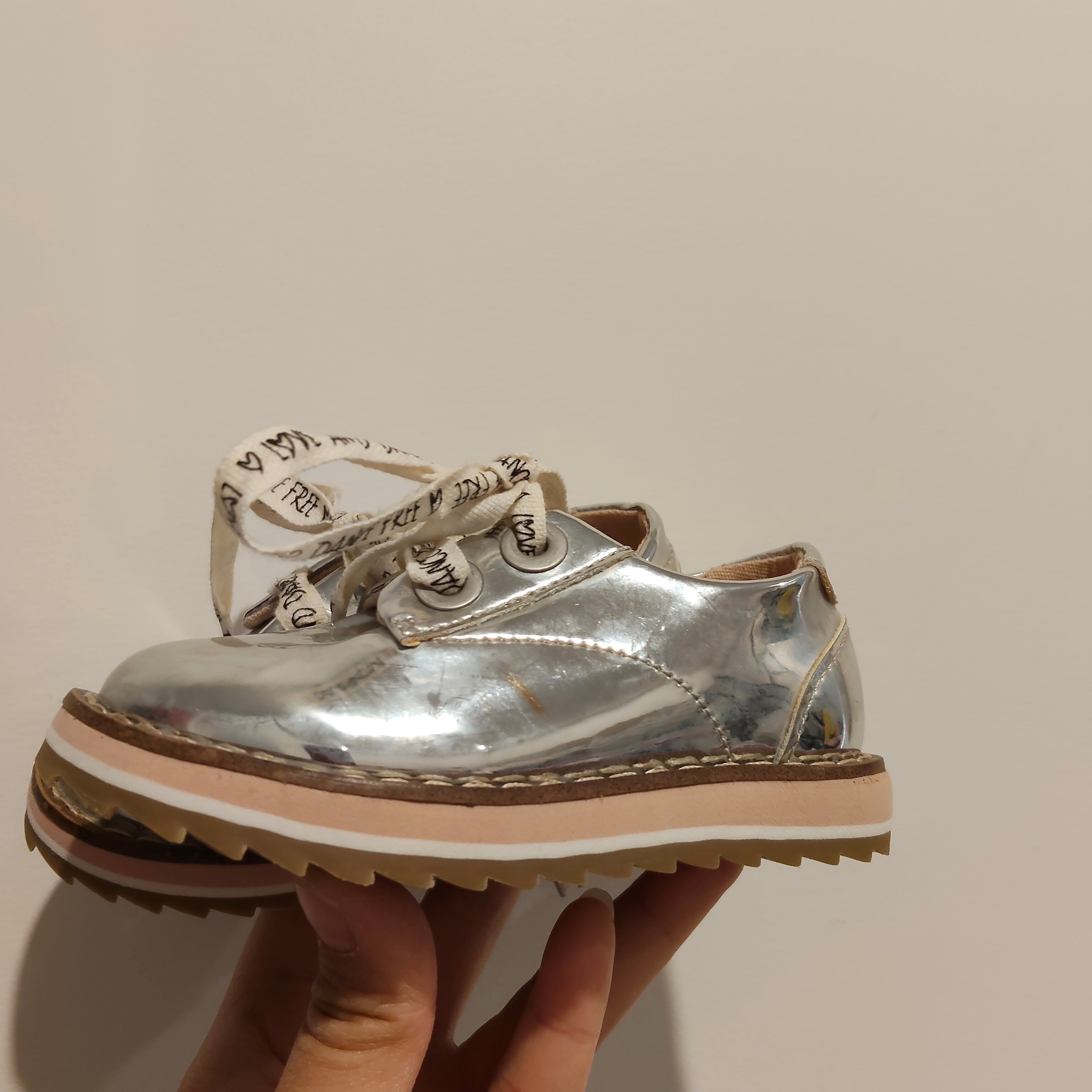 ZARA oxford shoes size 20 Girls (12-24m) silver metallic platform