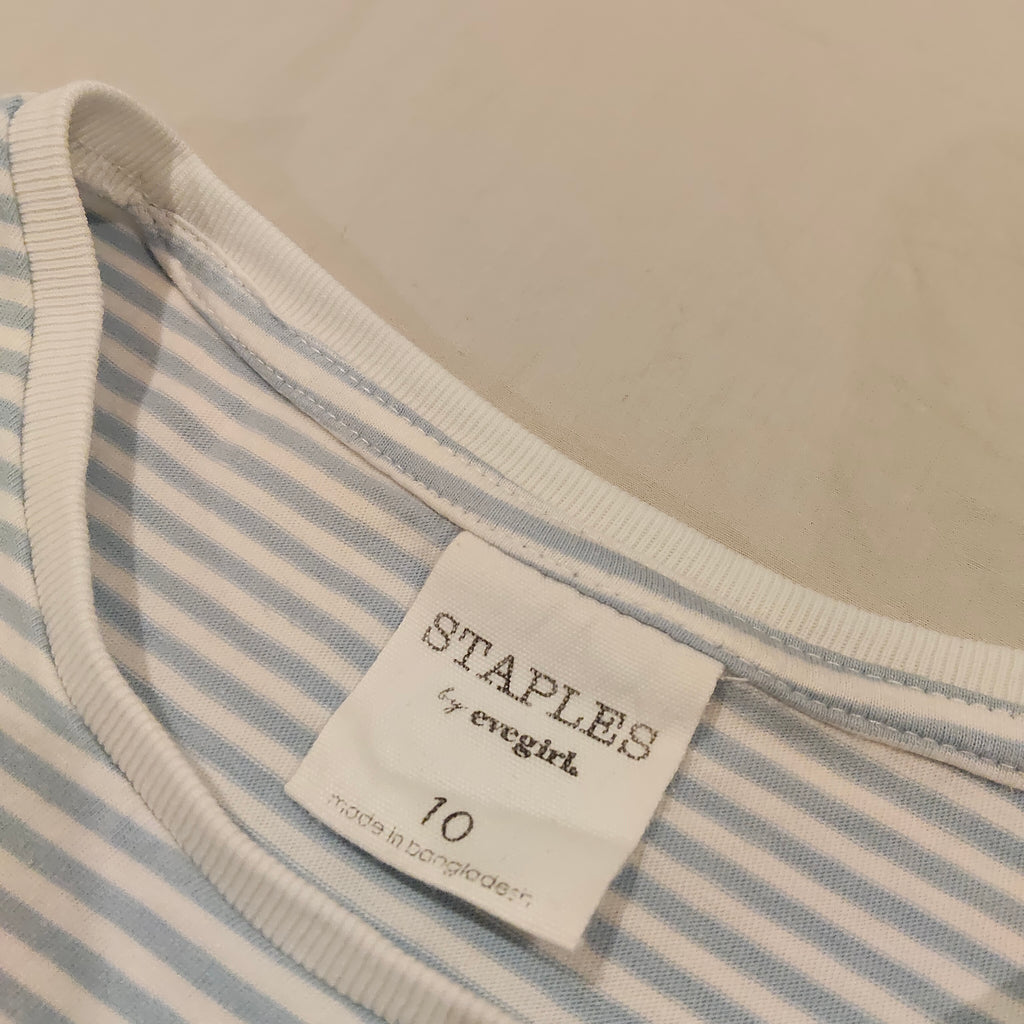 EVEGIRL size 10 Girls tiered dress blue and white stripes short sleeve