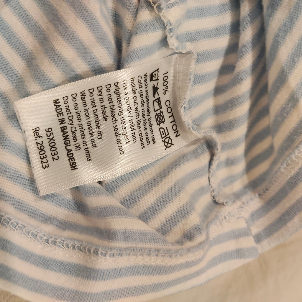 EVEGIRL size 10 Girls tiered dress blue and white stripes short sleeve