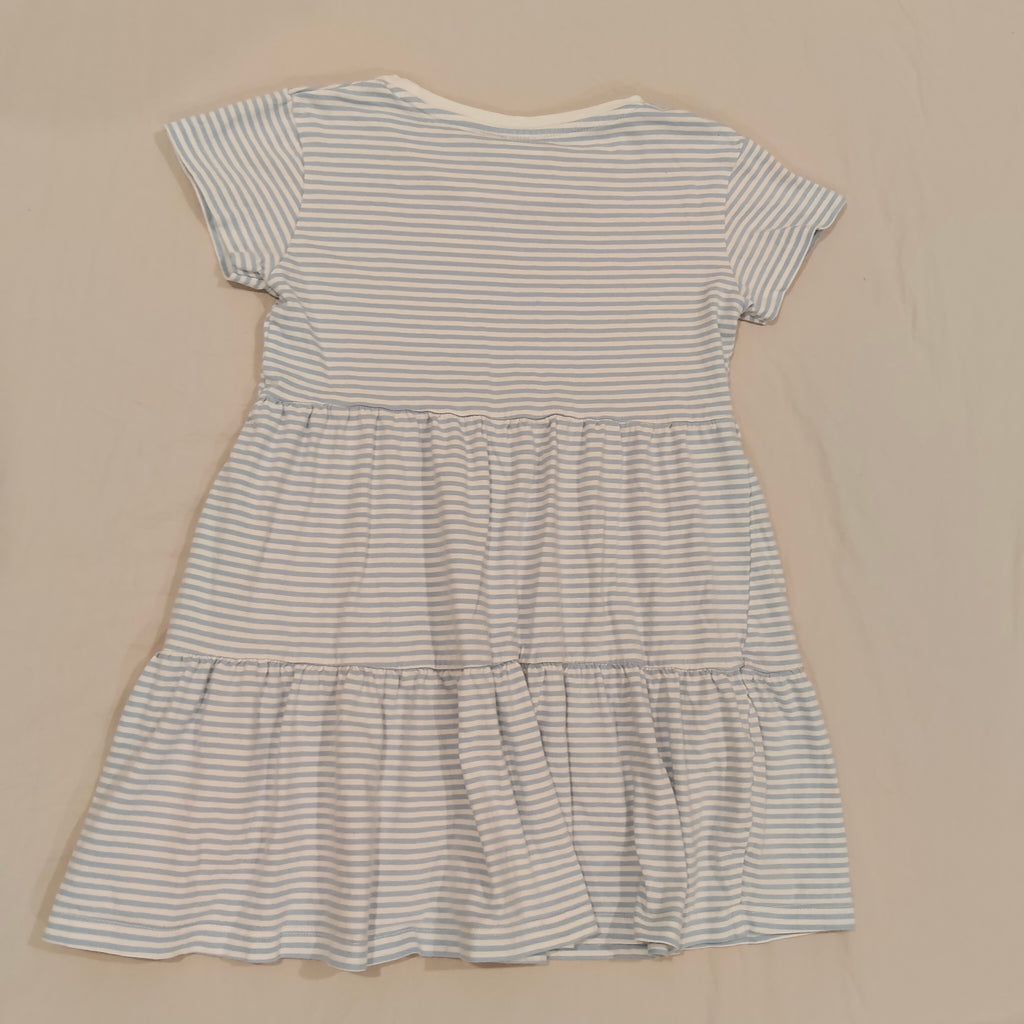 EVEGIRL size 10 Girls tiered dress blue and white stripes short sleeve