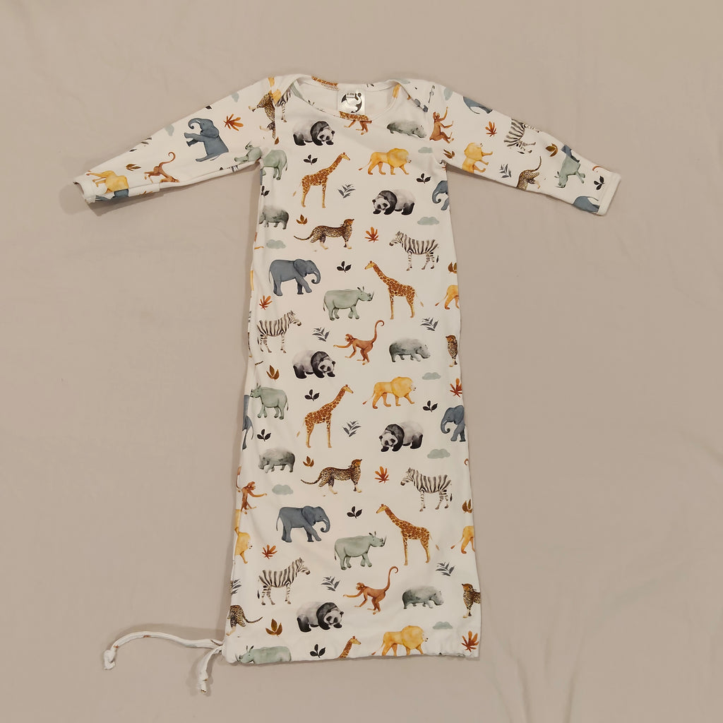 ELEPHANT OLLIE Sleep Gown size 6-9m baby Safari Print Made in NZ