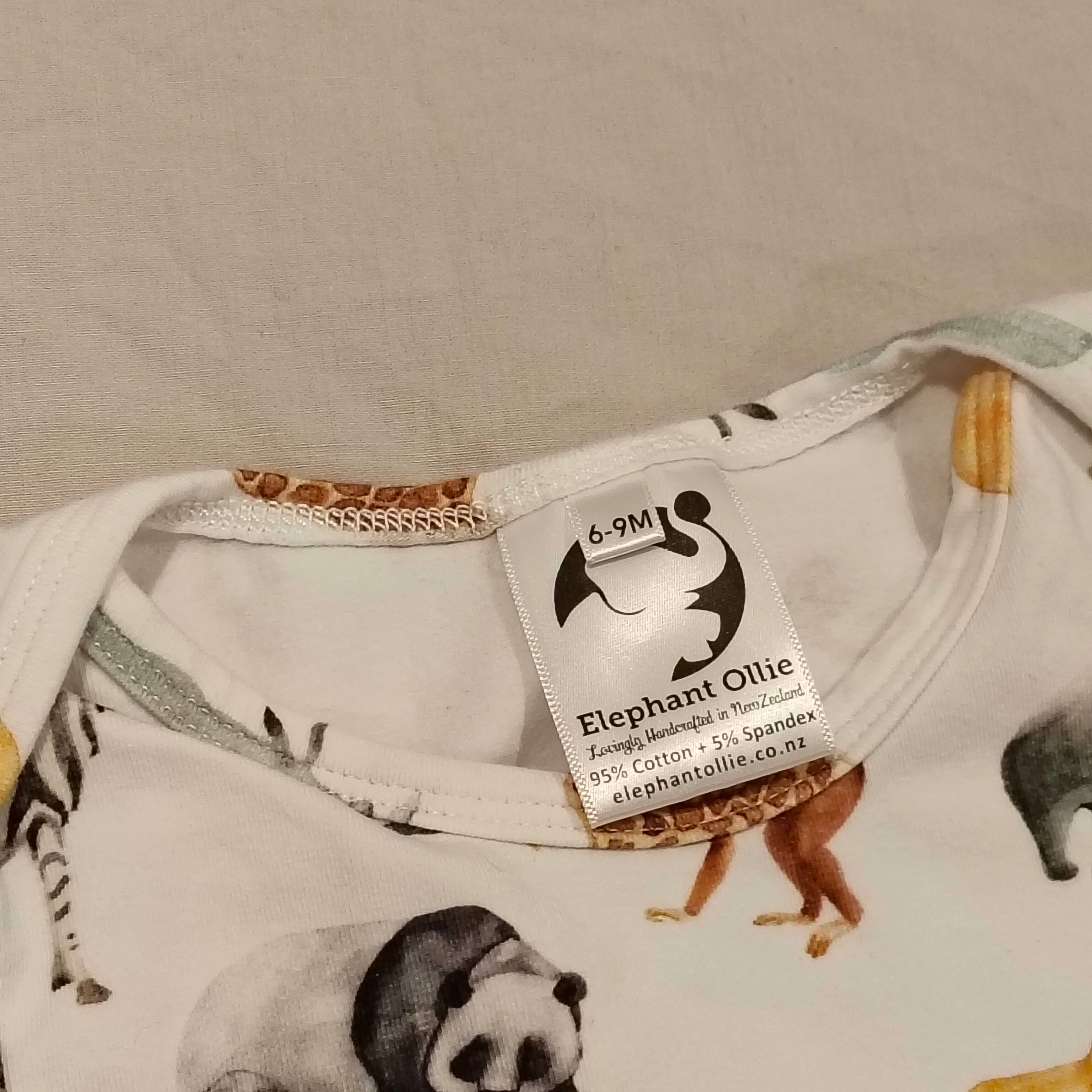ELEPHANT OLLIE Sleep Gown size 6-9m baby Safari Print Made in NZ
