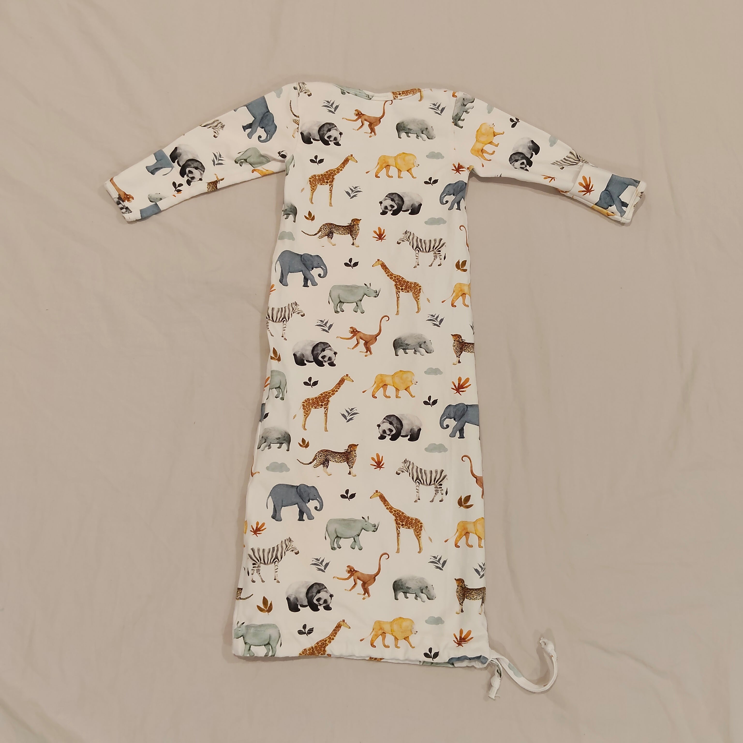 ELEPHANT OLLIE Sleep Gown size 6-9m baby Safari Print Made in NZ