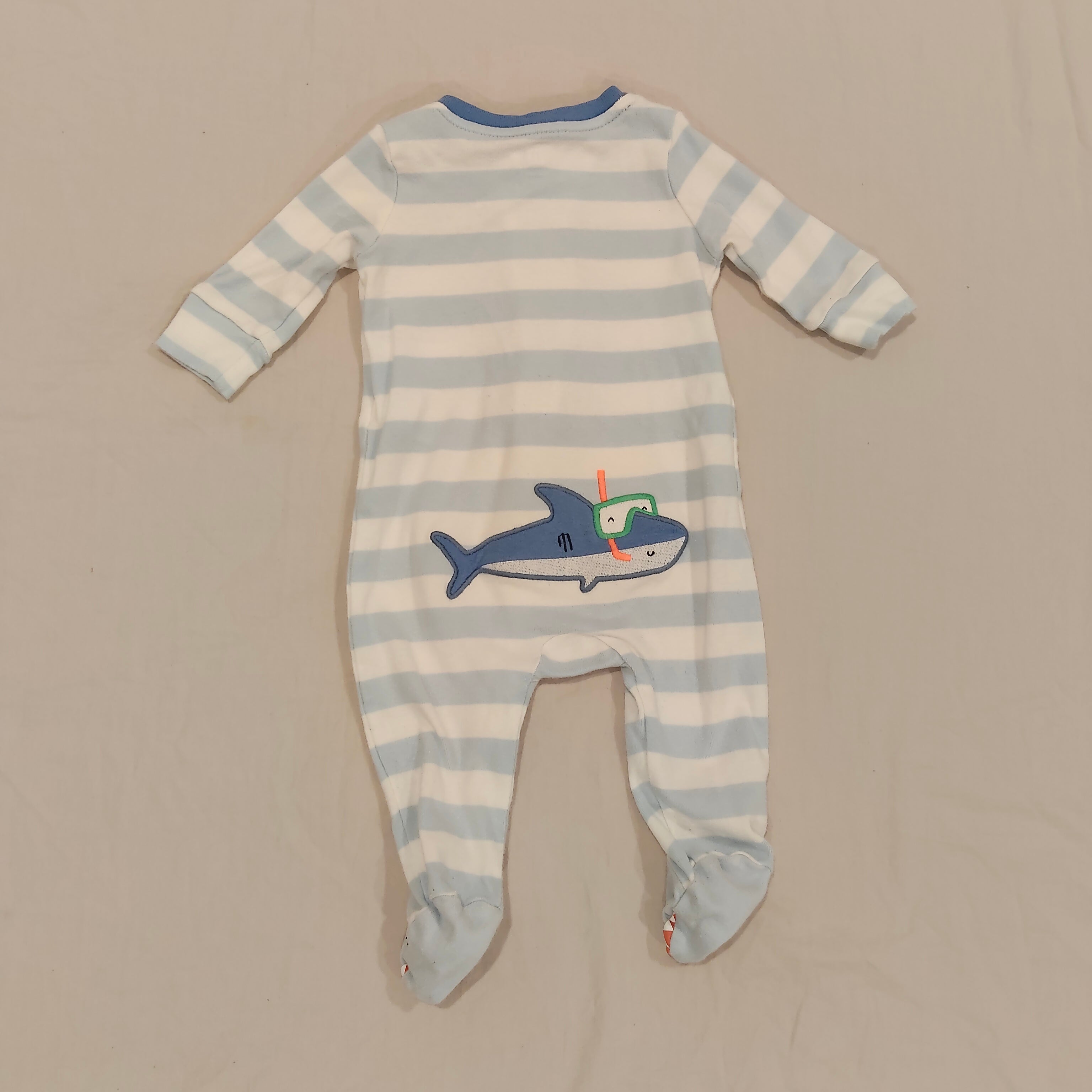 GAP baby onesie 0-3m baby Sharks theme blue and white stripes