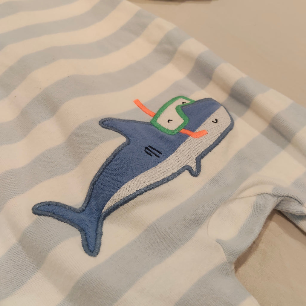 GAP baby onesie 0-3m baby Sharks theme blue and white stripes