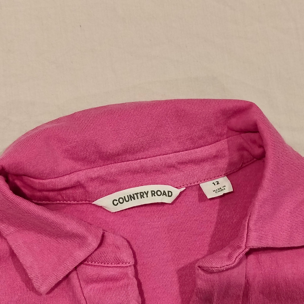 COUNTRY ROAD Polo Top size 12 Womens Pink Stripes Long Sleeve
