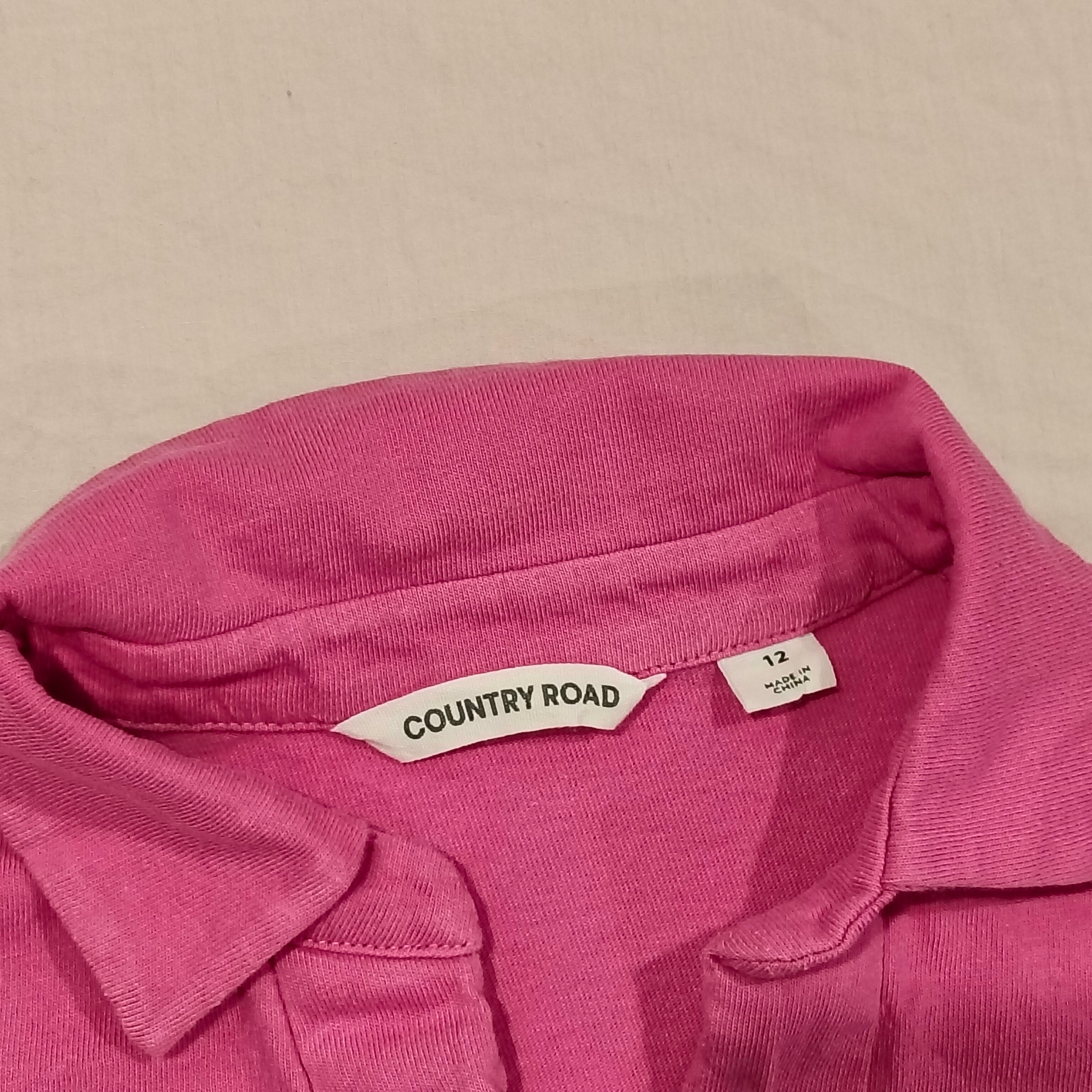 COUNTRY ROAD Polo Top size 12 Womens Pink Stripes Long Sleeve