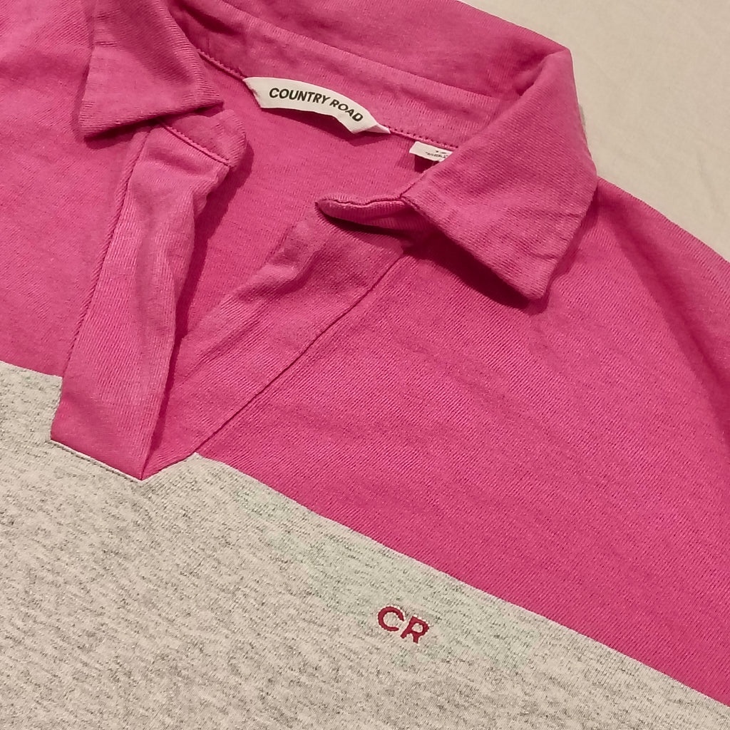 COUNTRY ROAD Polo Top size 12 Womens Pink Stripes Long Sleeve