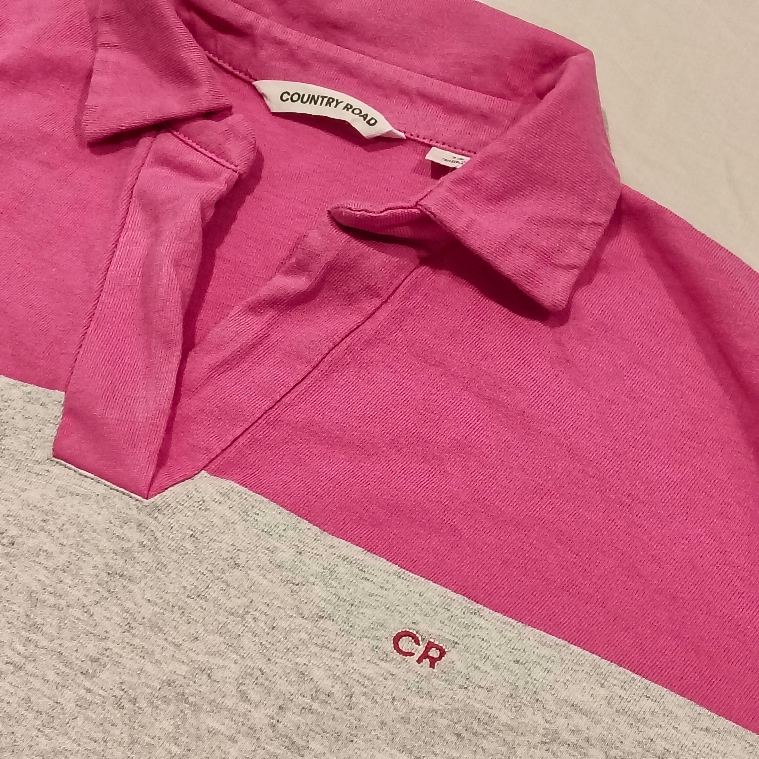 COUNTRY ROAD Polo Top size 12 Womens Pink Stripes Long Sleeve