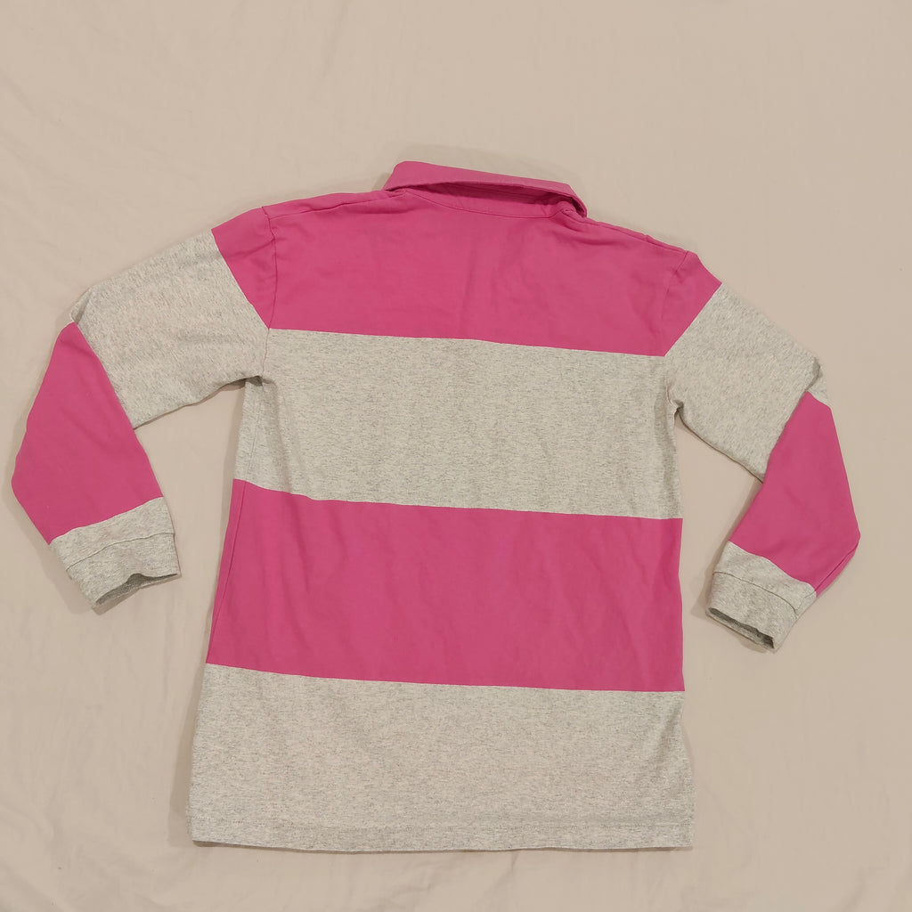 COUNTRY ROAD Polo Top size 12 Womens Pink Stripes Long Sleeve
