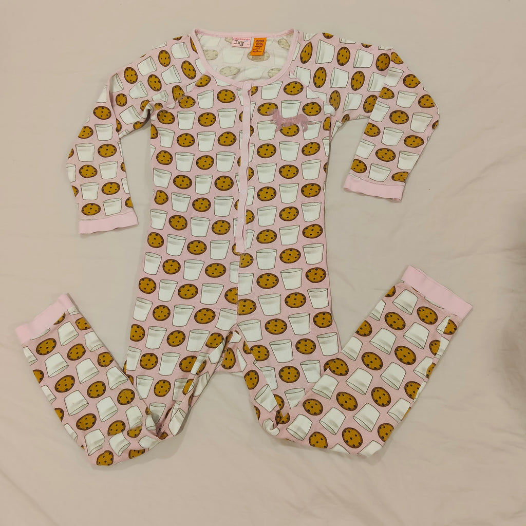 PETER ALEXANDER sleep onesie size 12yrs Girls Pyjamas cookies and milk print
