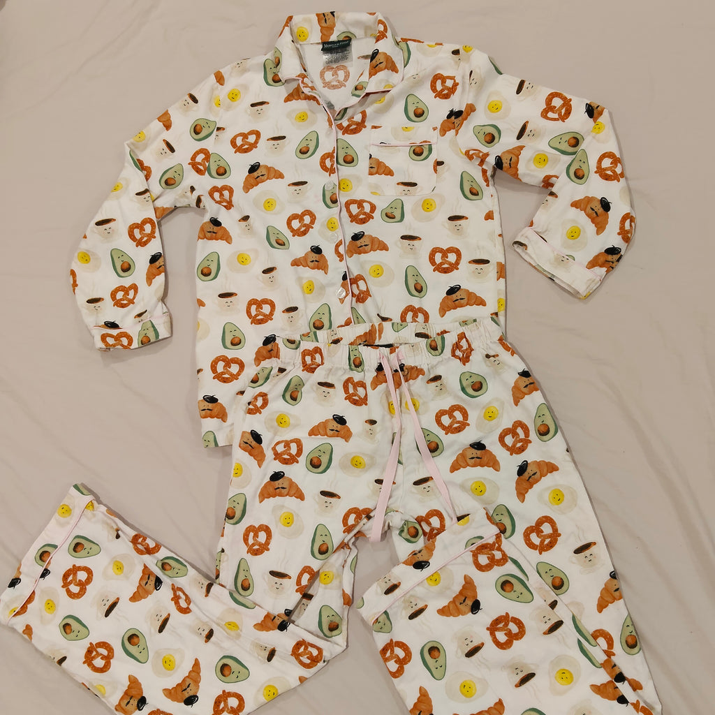 MORGAN & FINCH Flannelette Pyjamas Set Size 12-14yrs Girls Breakfast Print (size S Women)