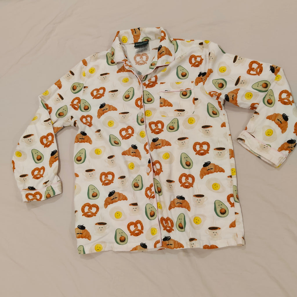 MORGAN & FINCH Flannelette Pyjamas Set Size 12-14yrs Girls Breakfast Print (size S Women)