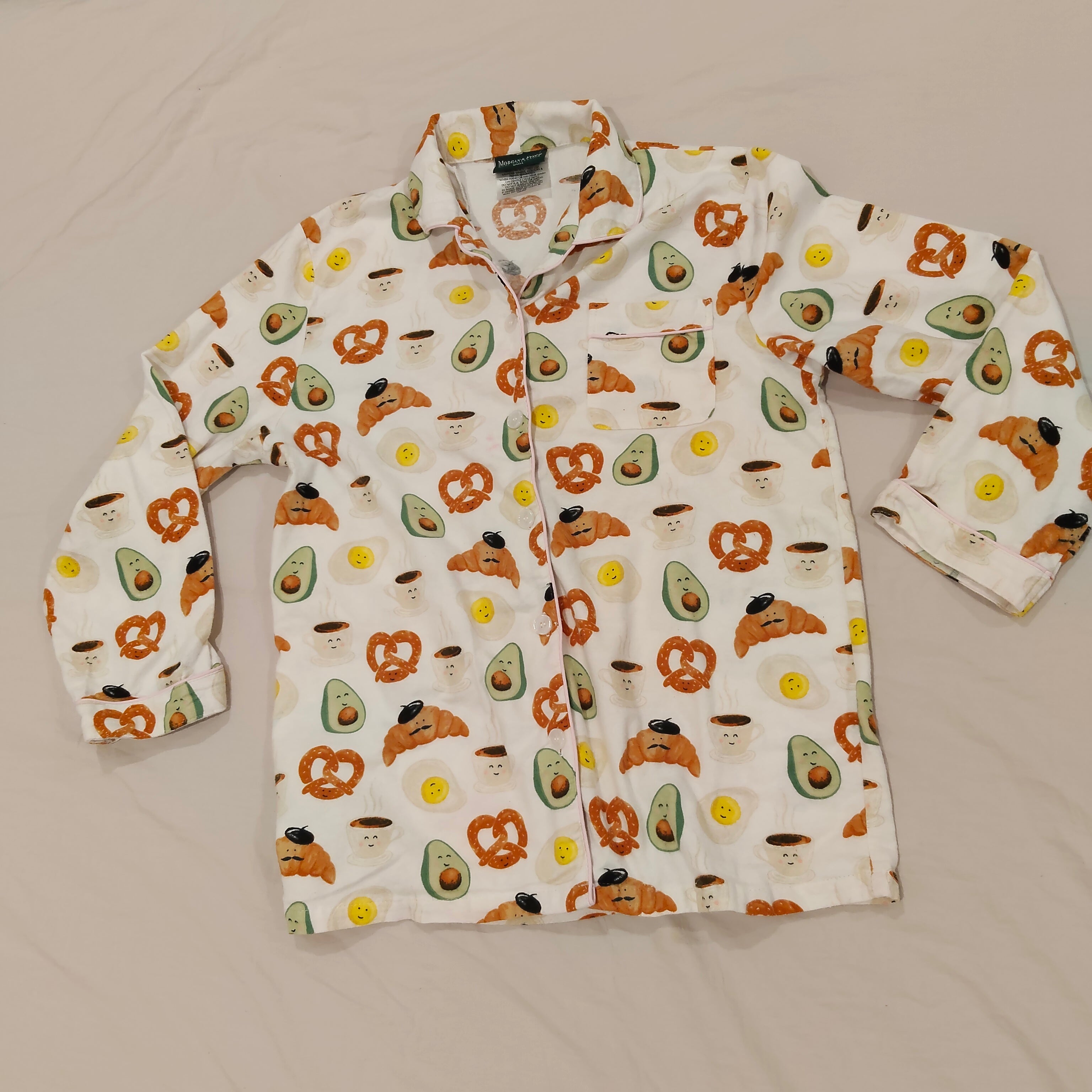 MORGAN & FINCH Flannelette Pyjamas Set Size 12-14yrs Girls Breakfast Print (size S Women)