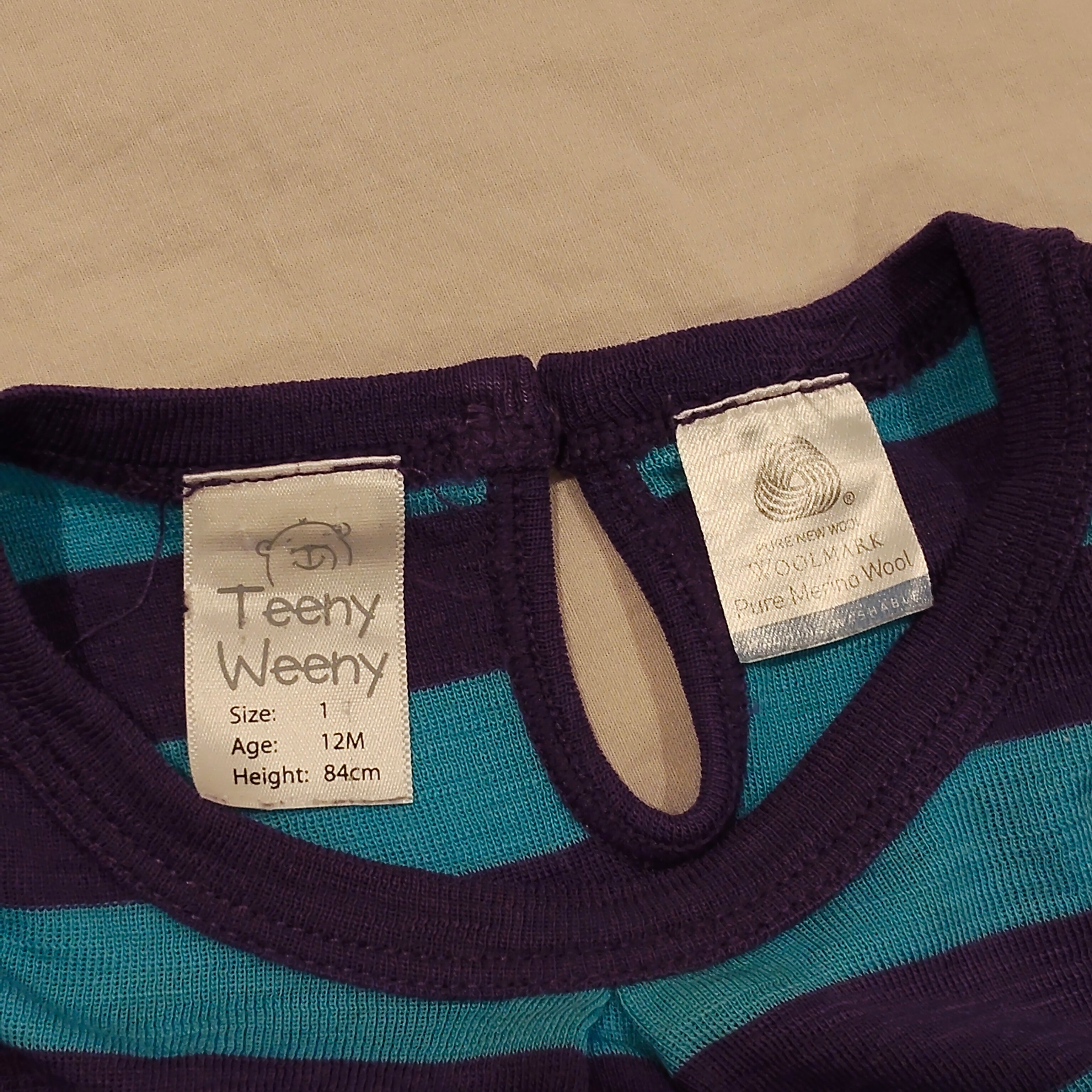 Teeny Tweeny 100% MERINO dress size 12m girls stripes