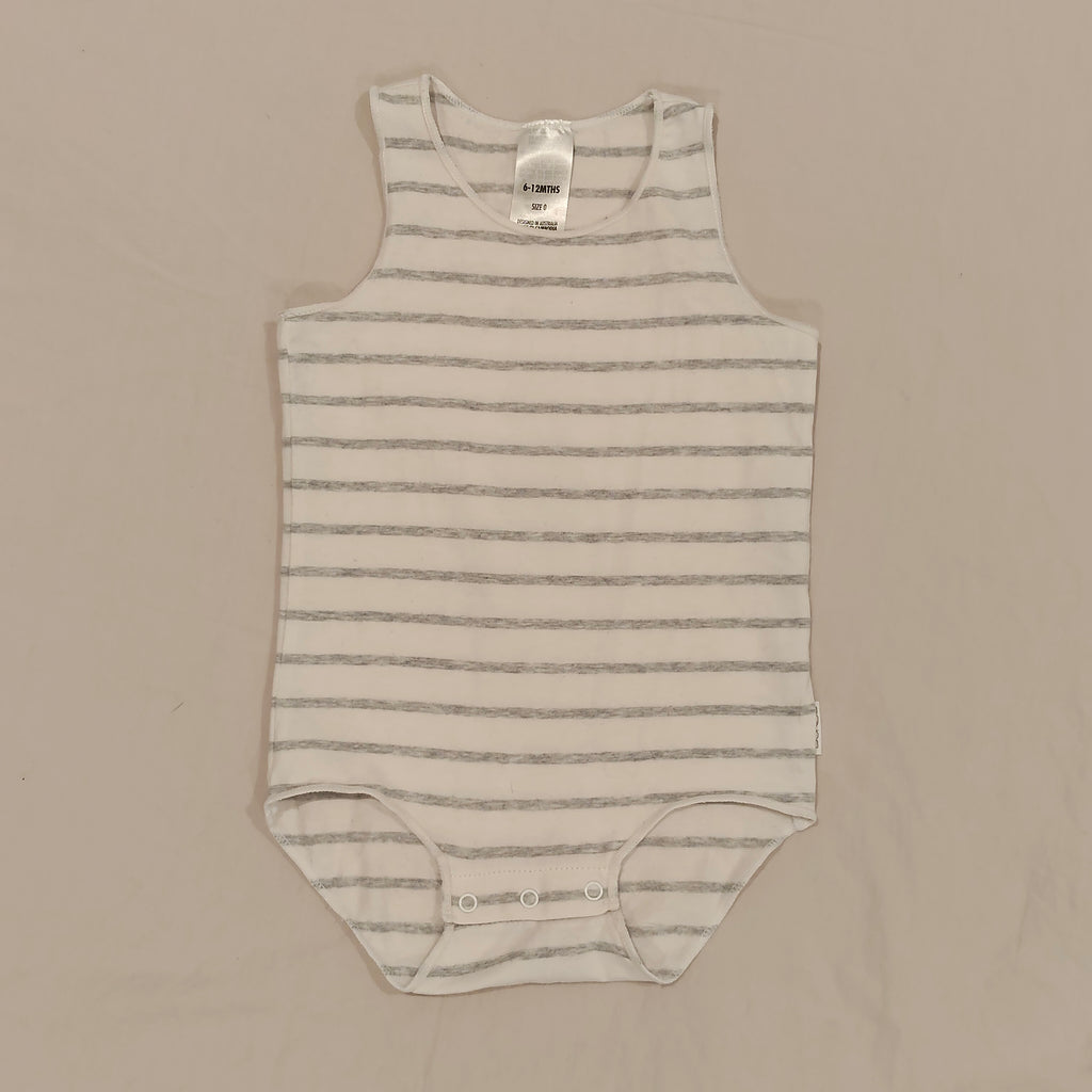BONDS Wonderbodies Singlet Suit size 6-12M baby stripes grey