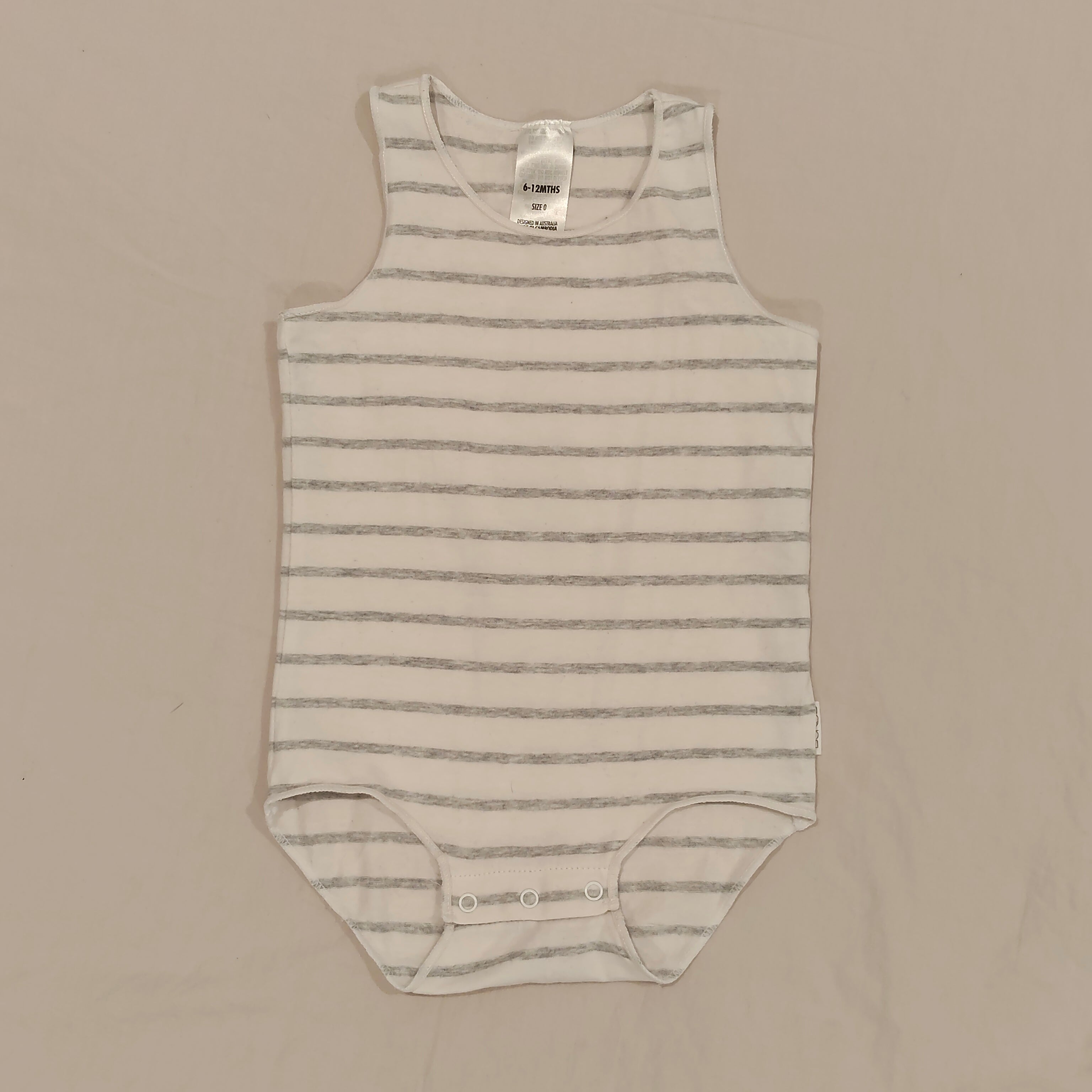 BONDS Wonderbodies Singlet Suit size 6-12M baby stripes grey