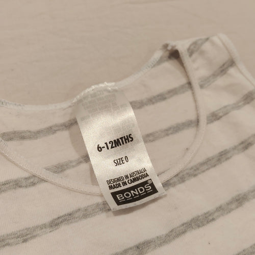 BONDS Wonderbodies Singlet Suit size 6-12M baby stripes grey