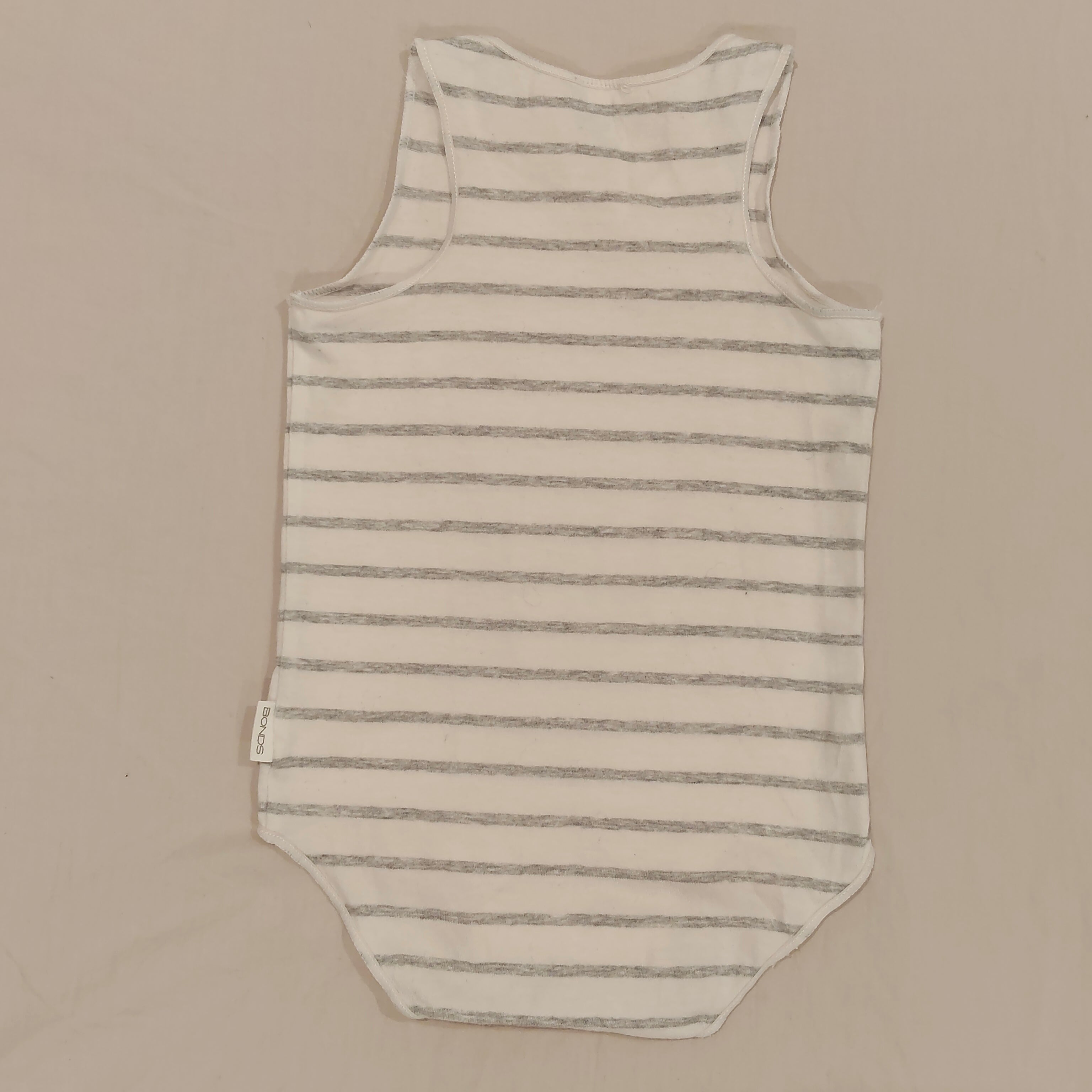 BONDS Wonderbodies Singlet Suit size 6-12M baby stripes grey