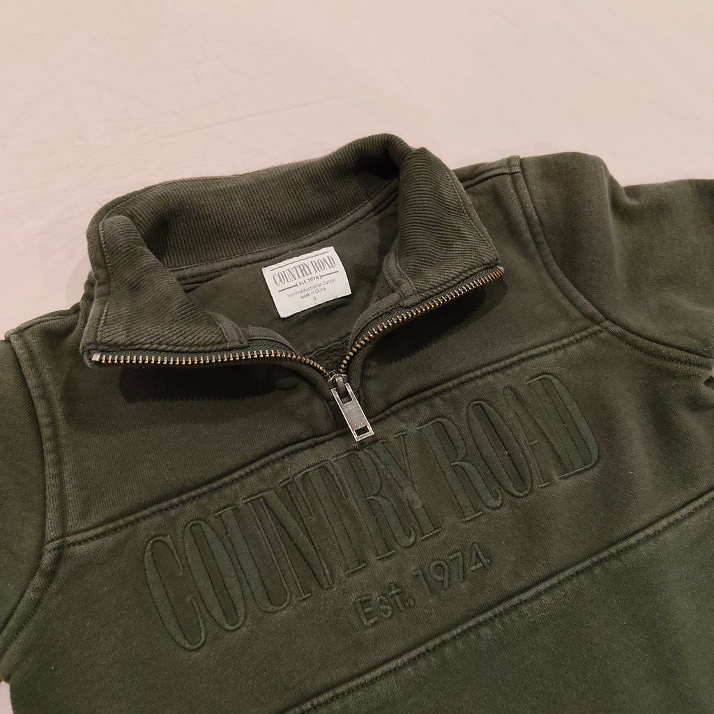 COUNTRY ROAD Heritage Half Zip Sweat size 5 Khaki Green