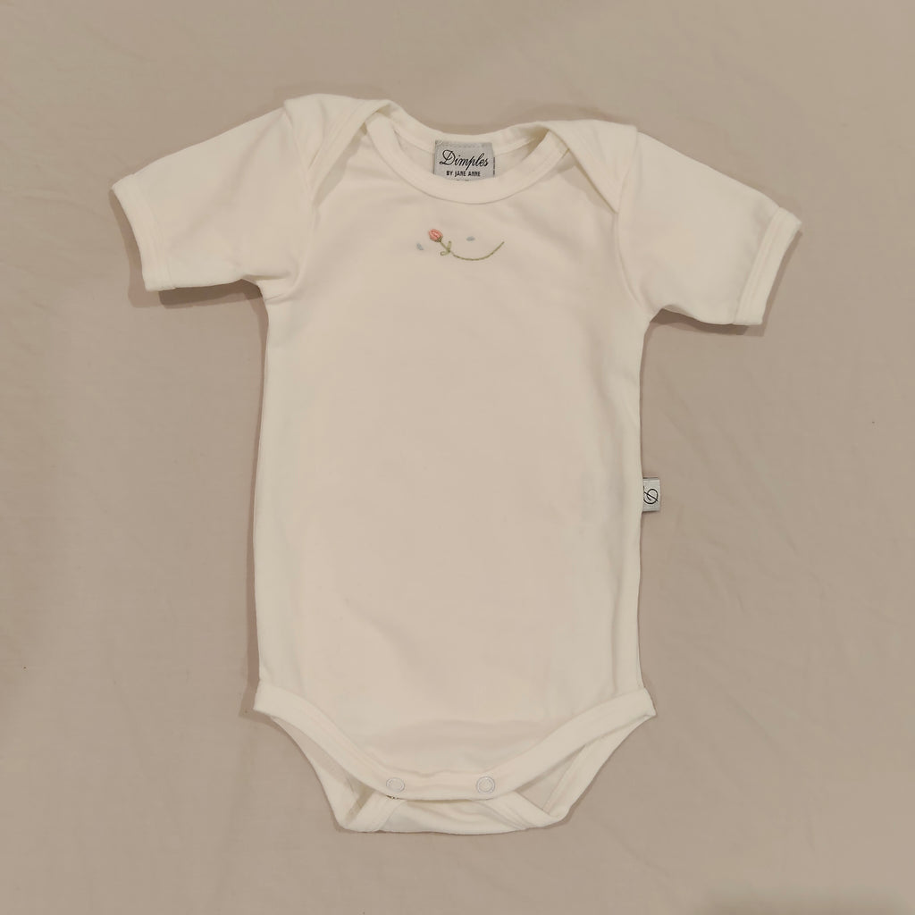 DIMPLES by Jane Anne bodysuit short sleevee rosebud embroidery Size 3M Baby Made in NZ