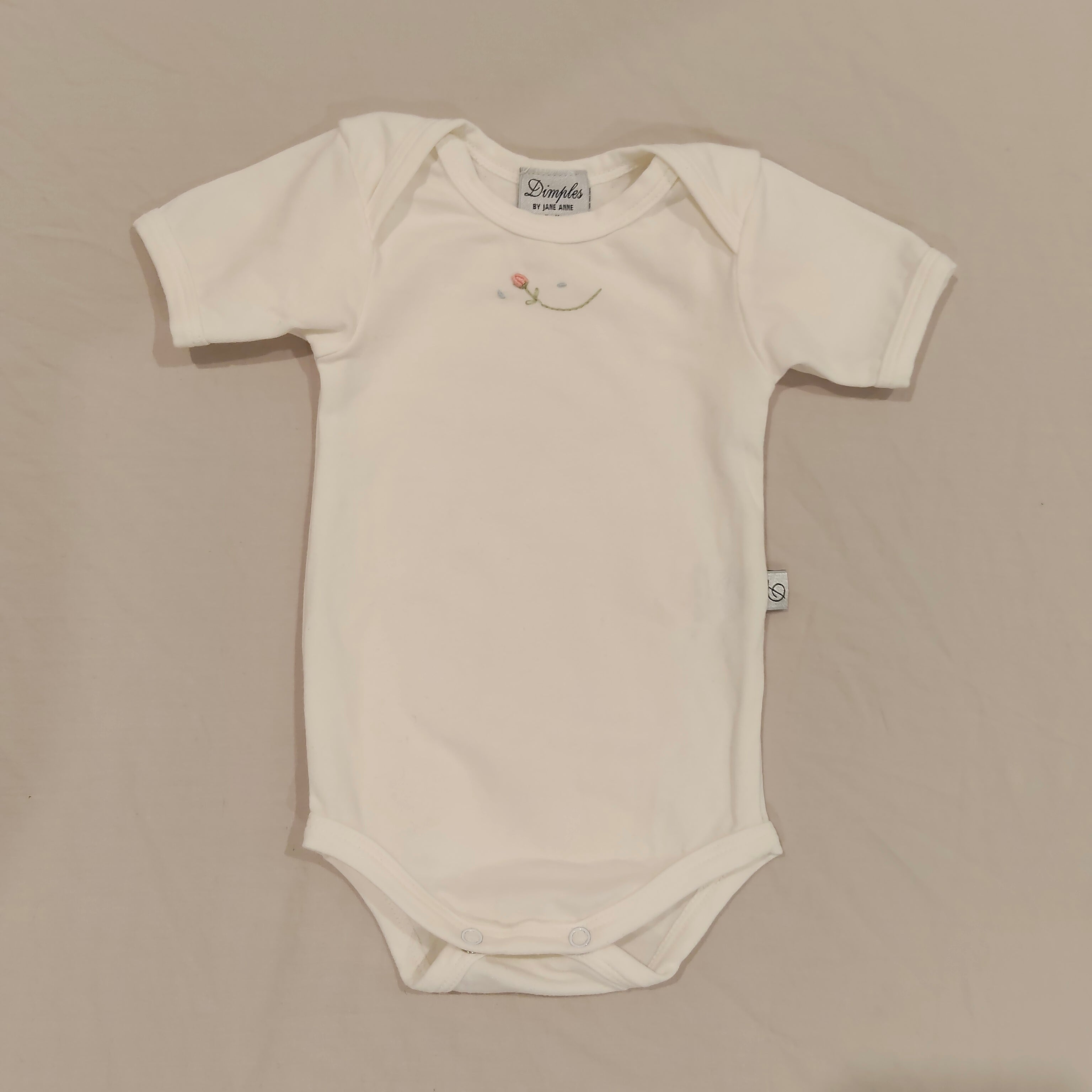 DIMPLES by Jane Anne bodysuit short sleevee rosebud embroidery Size 3M Baby Made in NZ