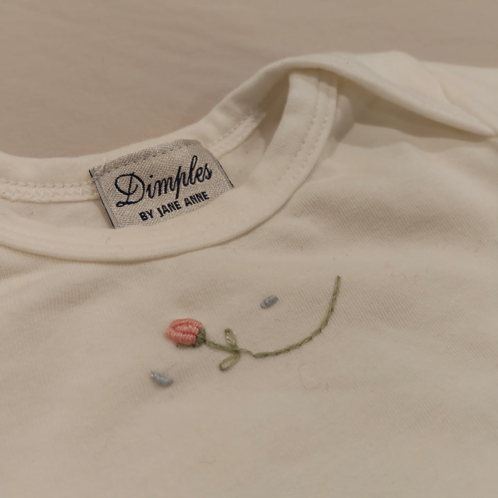 DIMPLES by Jane Anne bodysuit short sleevee rosebud embroidery Size 3M Baby Made in NZ